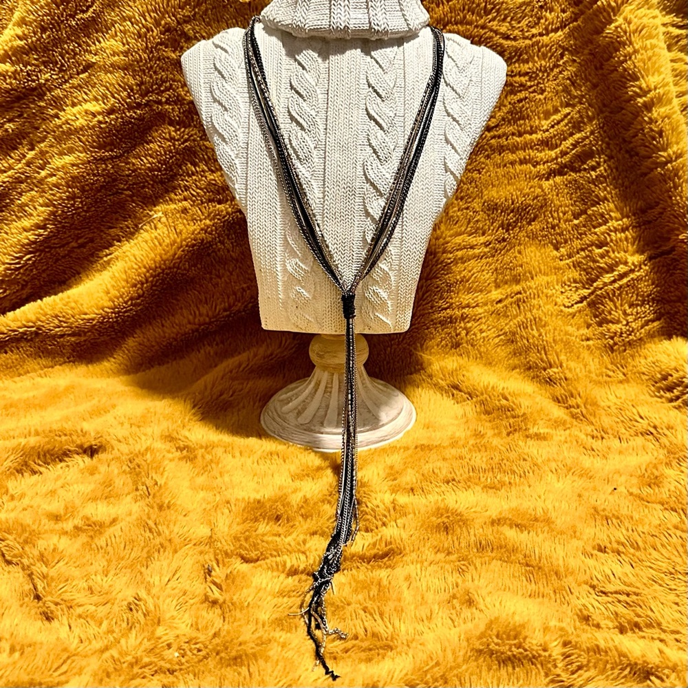 JOYUS Tassle Multi Chain Statement Necklace, Gold/Silver/Black
